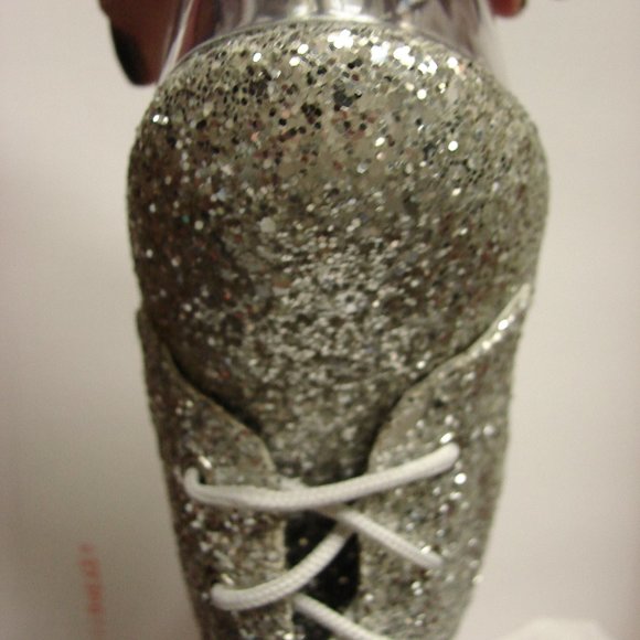 NIB NWOT Pleaser Knee Hi Delight 2020 Silver Glitter Boot Lace Up Inner Zip SZ 8 - Picture 4 of 16